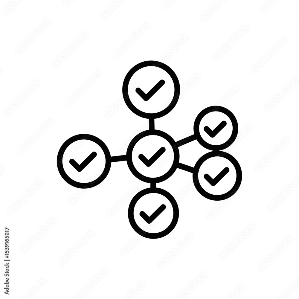 Poster blockchain technology icon representing connectivity and verification
