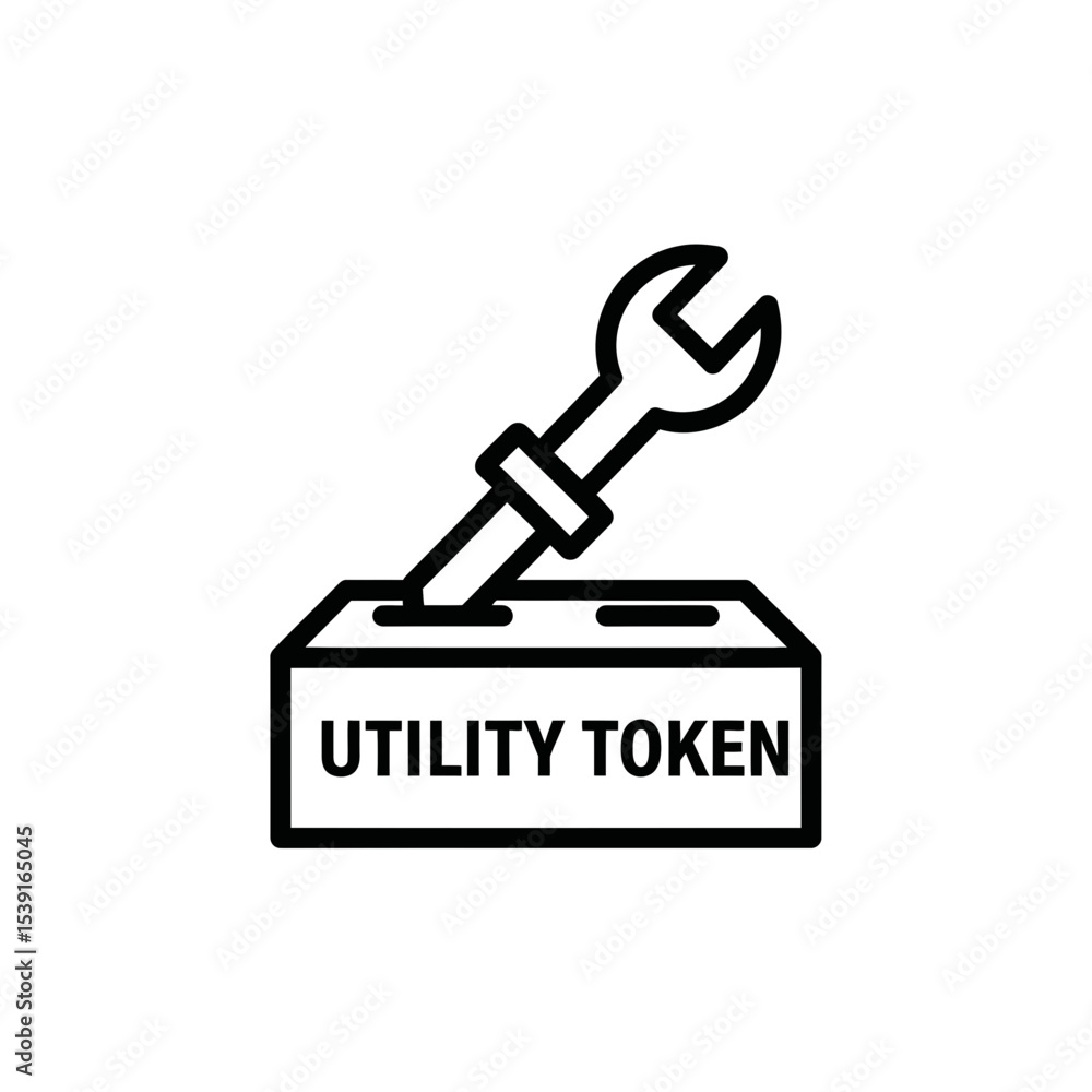 Poster utility token icon with wrench symbolizing blockchain technology