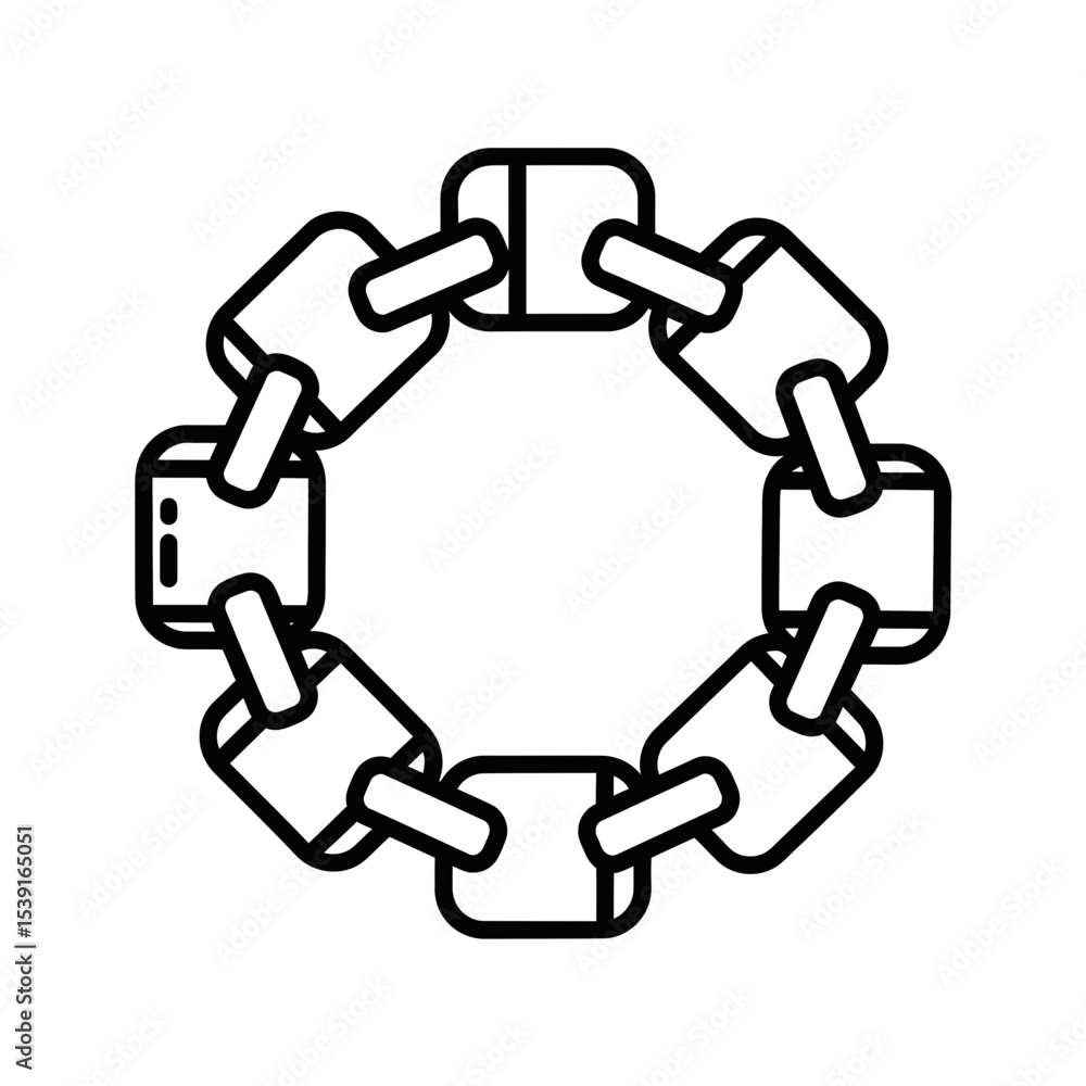 Poster blockchain technology icon representing interconnected blocks