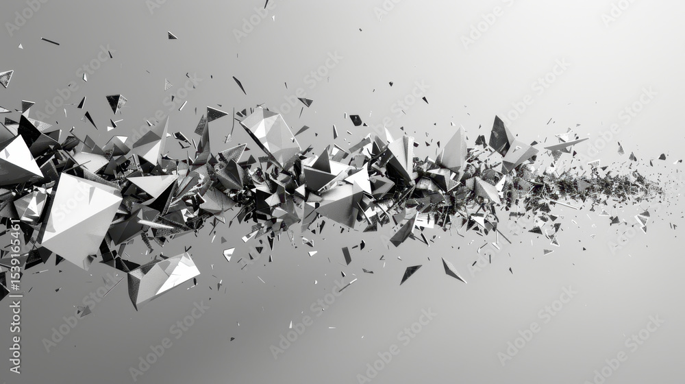 Poster dynamic silver wave with geometric shards slicing through smooth surface, creating abstract and mode