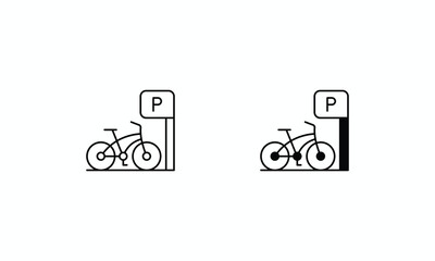 Bicycle Park  icons set Line and Glyph black vector icon stock illustration