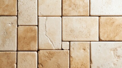 Beige travertine tiles in rectangular layout with smooth natural stone texture
