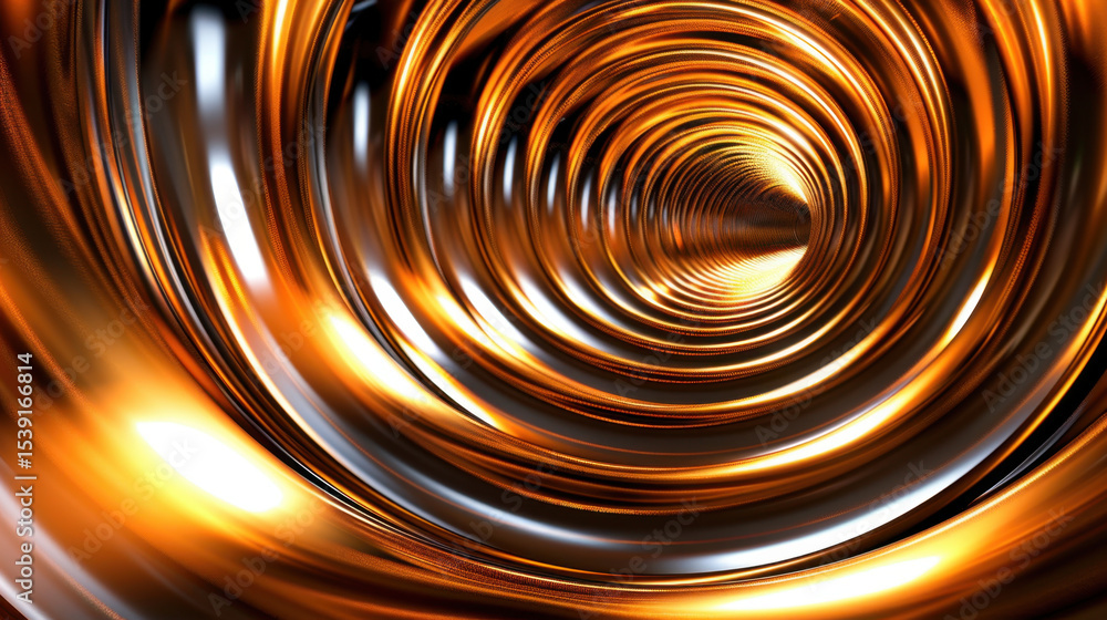 Poster glowing concentric tunnel with metallic reflections creates mesmerizing visual effect, evoking sense