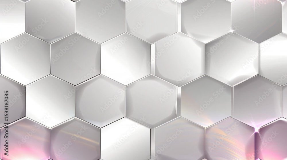 Poster sleek hexagonal grid design featuring gradient silver background, creating modern and abstract aesth