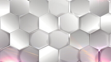 Fototapeta premium Sleek hexagonal grid design featuring gradient silver background, creating modern and abstract aesthetic. shiny surfaces reflect light beautifully