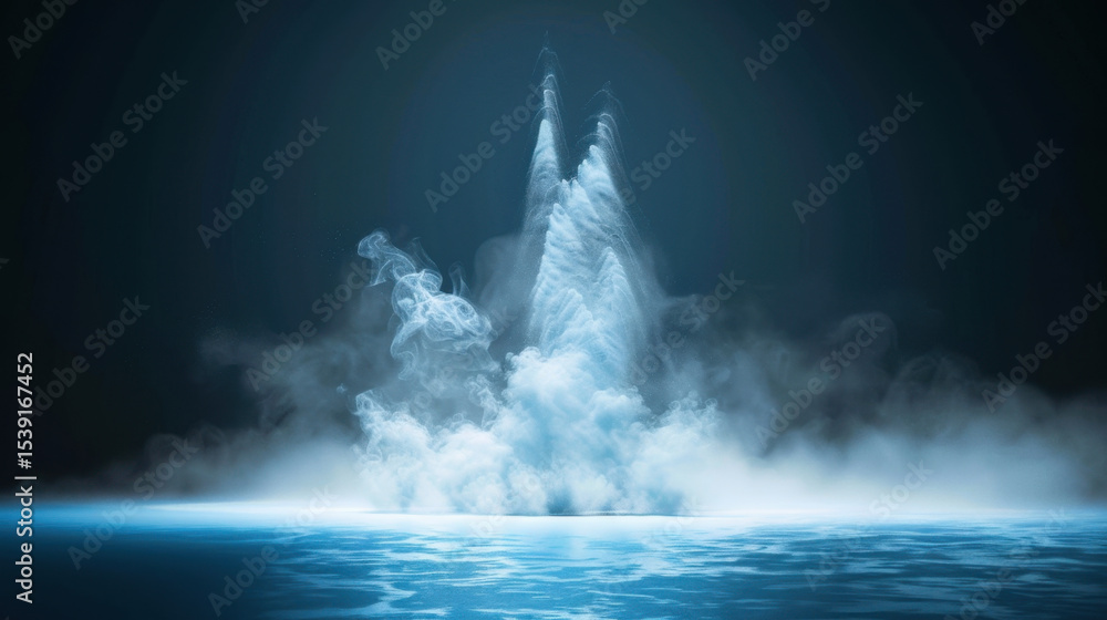 Poster stunning display of ethereal mist rising from tranquil water surface, creating serene and magical at