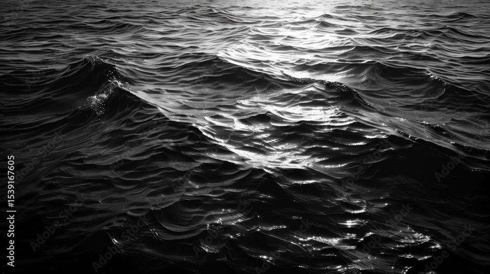Poster image captures beauty of ocean waves monochromatic style, showcasing intricate patterns and reflecti