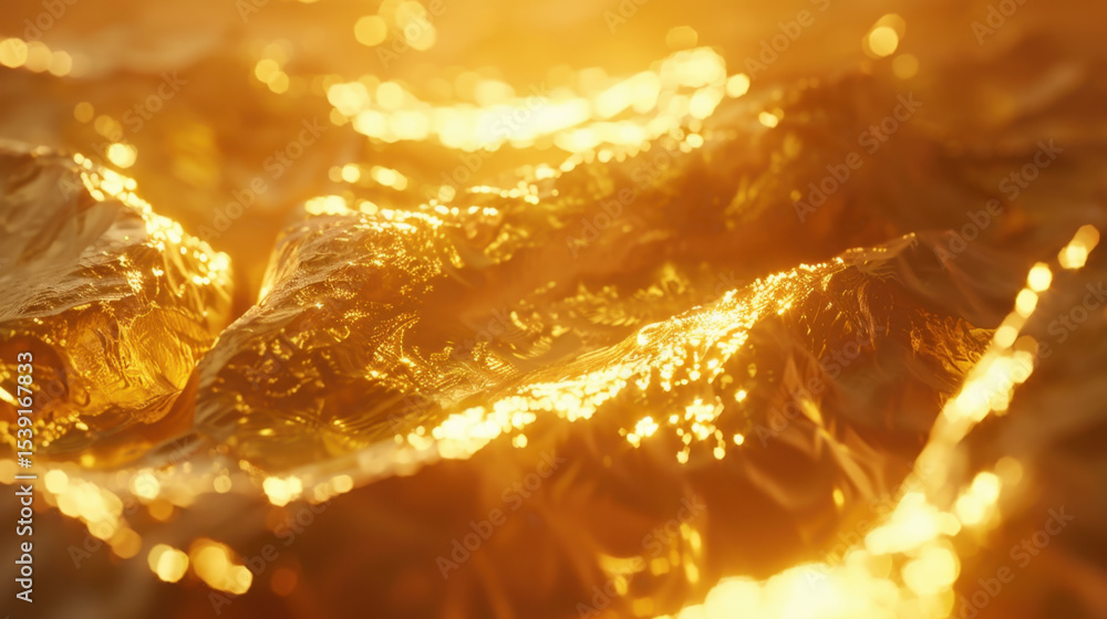 Poster glistening ocean surface reflecting sunlight with abstract golden waves creating mesmerizing visual 