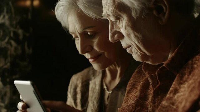 Older couple sharing phone screen