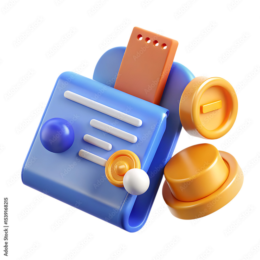 Poster 3d render abstract blue interface elements isolated on transparent background