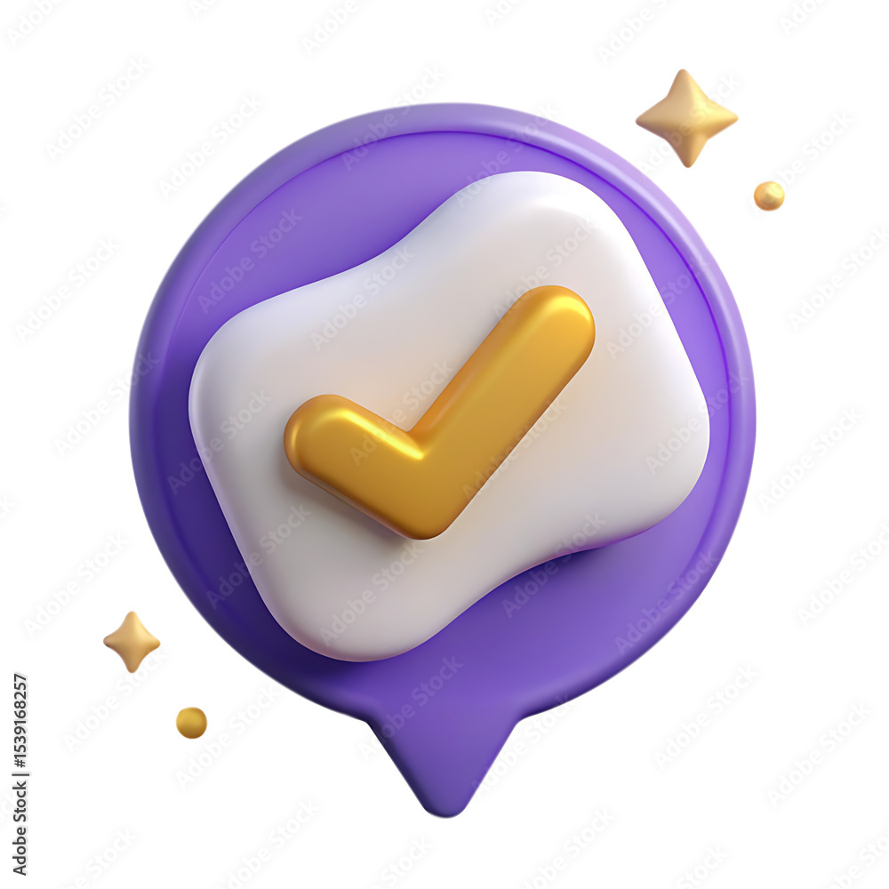 Poster 3d render check mark in speech bubble isolated on transparent background