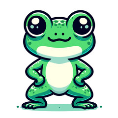 Fototapeta premium Cute Cartoon Frog Illustration in Kawaii Style on White Background