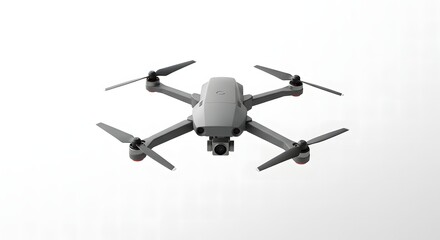 Gray Drone Isolated on White Background - Aerial Photography and Videography Ready for Exploration Adventure in the Air for Commercial Stock Usage