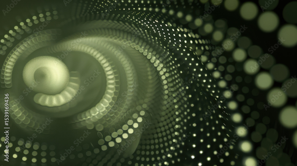 Poster subtle dot matrix pattern swirling in green background, creating sense of depth and chaos. design ev