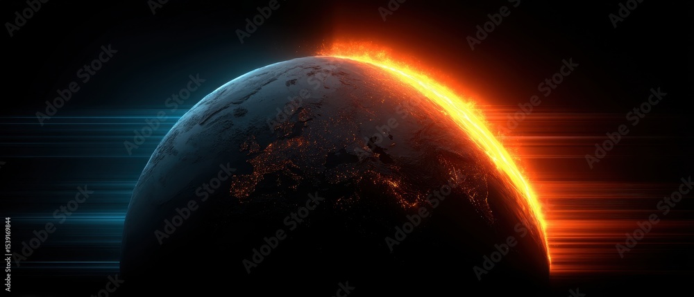 Poster innovation technology futuristic representation of earth with dynamic light effects and a sense of m