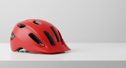 Fototapeta premium Red Bike Helmet Isolated on White Background for Head Protection During Sports and Recreational Activities