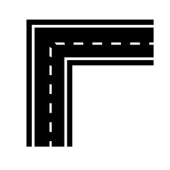 Road and highway in perspective icon. Road path with different bends. The road connects the cities road pieces in graphic style. Vector illustration isolated on transparent background