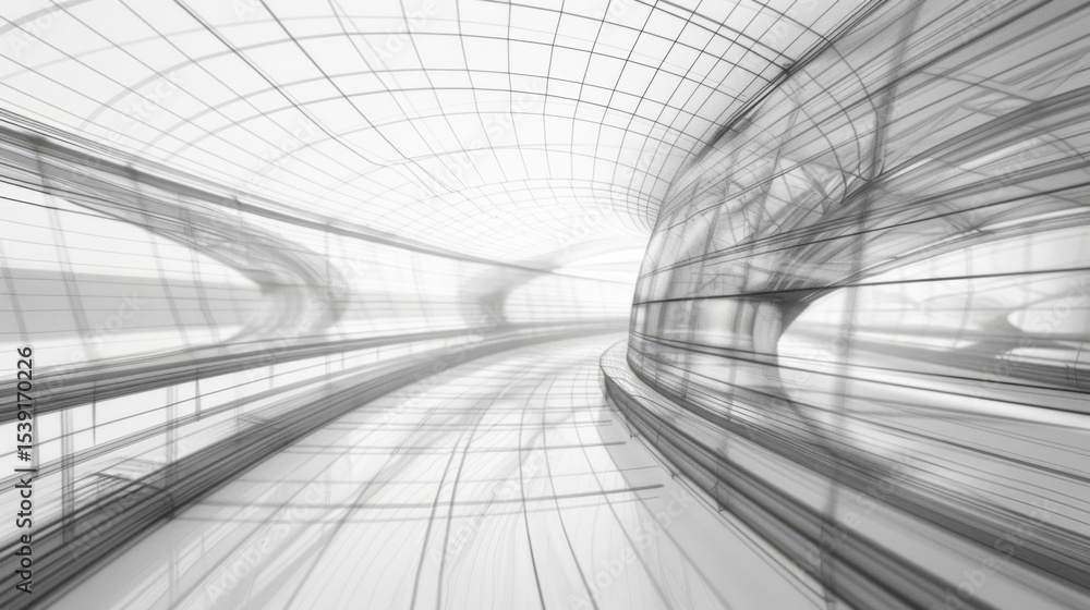 Poster abstract wireframe design showcasing dynamic perspective with layered structures and flowing lines, 
