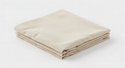 Beige Microfiber Cleaning Cloth Stacked Neatly Isolated on White Background for Commercial Use in Cleaning and Maintenance Product Photography