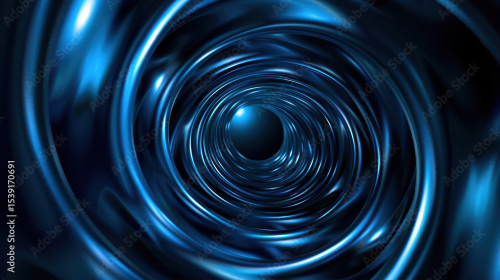 Poster mesmerizing vortex spiral with thin layered lines in deep blue tones, creating sense of depth and mo