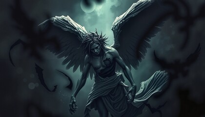 Mysterious Fallen Angel at Night