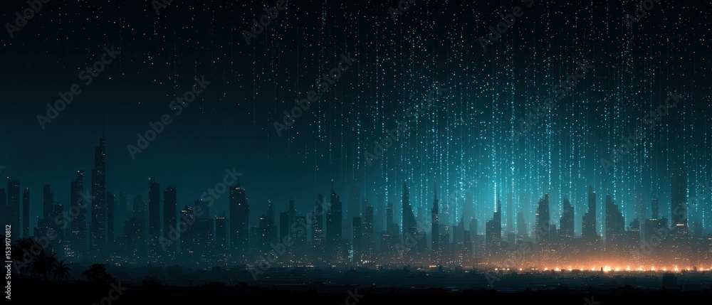 Aufkleber innovation technology a mesmerizing city skyline illuminated by cascading light patterns against a t
