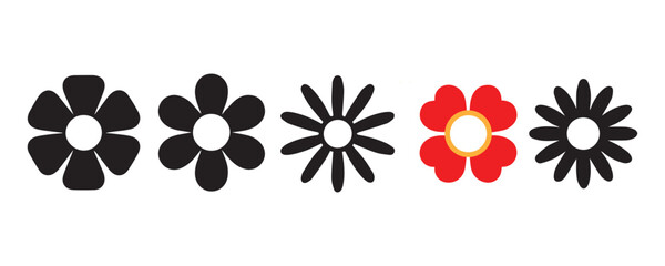 Fototapeta premium Simple flower icons black red white graphic design elements