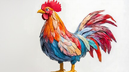 Fototapeta premium Colorful rooster crafted from vibrant paper, showcasing artistic flair and creativity.