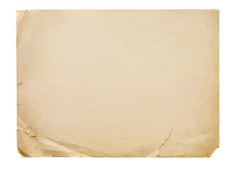 Old paper sheet texture background isolated on white background with clipping path. Element for design.
