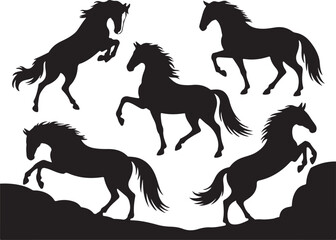 Five horse silhouettes in dynamic poses