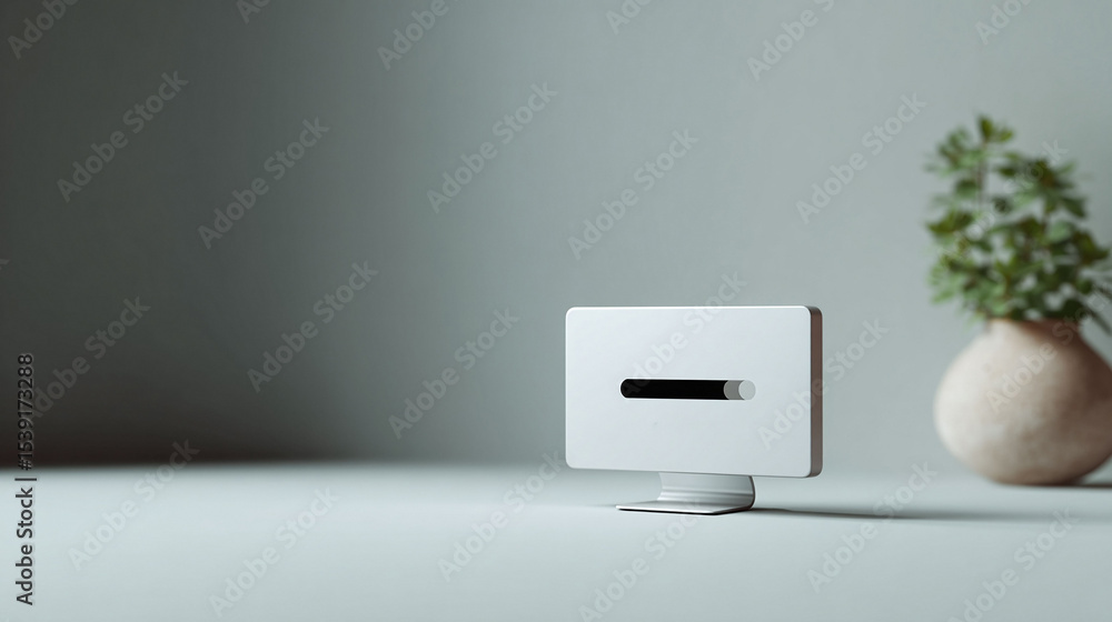 Poster minimalist tech concept featuring a stylish desktop computer with a progress bar. great for illustra