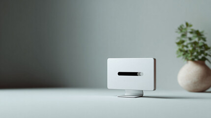 Minimalist tech concept featuring a stylish desktop computer with a progress bar. Great for illustrating technology, progress, loading, or connectivity themes. Modern aesthetic.