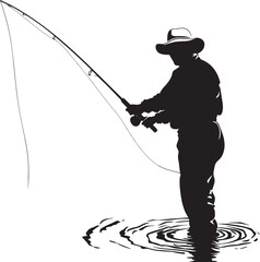 Silhouette of a Fisherman Casting a Fly Rod