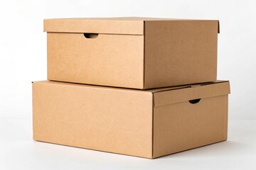 Stacked Brown Cardboard Storage Boxes with Lids &ndash; Kraft Packaging Organizer