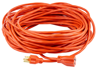 Extension cord. Single outle outdoor extension cord. Long heavy duty electric waterproof, weatherproof and flame retardant Extension cord. Orange prong power cord outside for lawn and garden. 