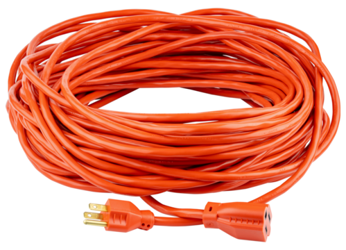 Extension cord. Single outle outdoor extension cord. Long heavy duty electric waterproof, weatherproof and flame retardant Extension cord. Orange prong power cord outside for lawn and garden. 