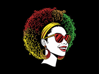 afro hair girl silhouette, afro girl face silhouette, black girl woman wearing sunglasses, girl smiling, juneteenth vector