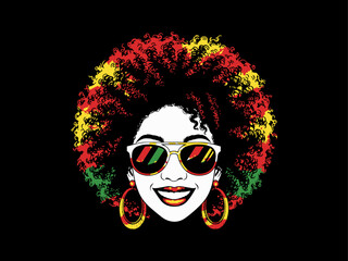 afro hair girl silhouette, afro girl face silhouette, black girl woman wearing sunglasses, girl smiling, juneteenth vector