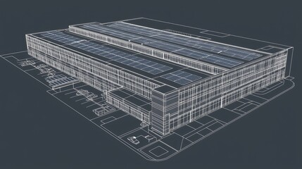 Architectural drawing of a large warehouse complex.