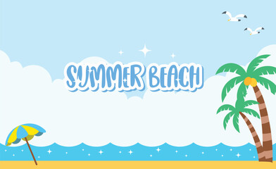 A bright and colorful summer beach scene vector illustration.  summer background
