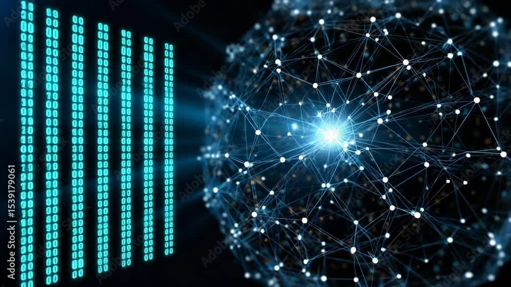 Poster exploring the interconnected world of digital networks and data flow in modern technology