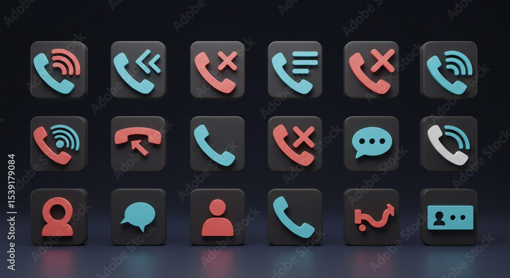 Poster a collection of assorted phone call and communication icons arranged in a grid pattern on a dark bac