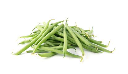 Green beans pile isolated on white background