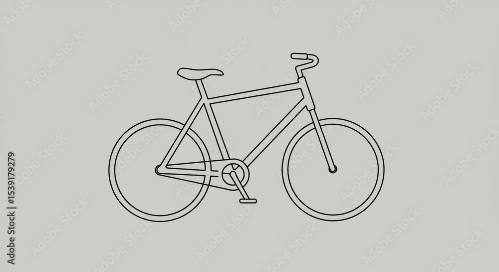 Poster a simple line drawing of a bicycle with a seat handlebars and pedals on a gray background surface ar