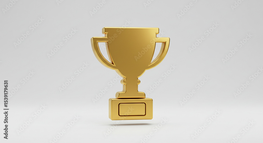 Poster a shiny golden trophy with handles and a rectangular base on a plain white background studio shot