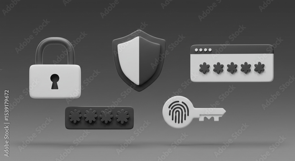 Aufkleber a digital security concept featuring a padlock shield password fields and a fingerprint key design