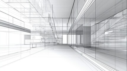 Interior architectural line drawing of a modern building.