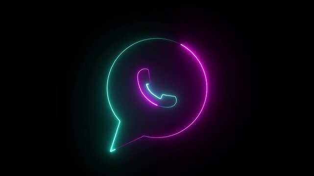 "Glowing Neon WhatsApp Logo Icon on Black Background &ndash; Futuristic Digital Communication Symbol for Social Media, Messaging, and UI Design".