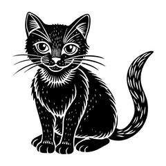 Black cat illustration vector, cute kitten drawing, pet animal graphic, feline artwork, domestic cat art