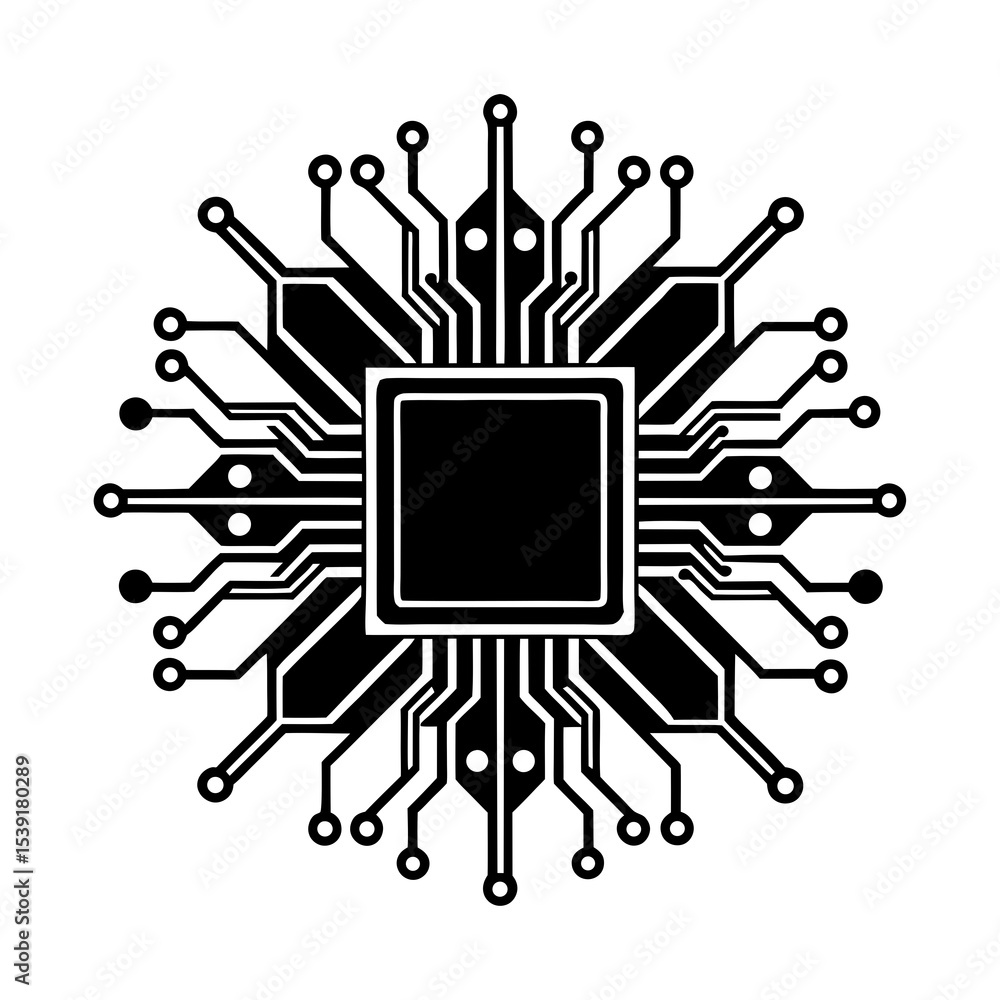 Poster computer chip processor technology vector illustration for it engineering and design concept